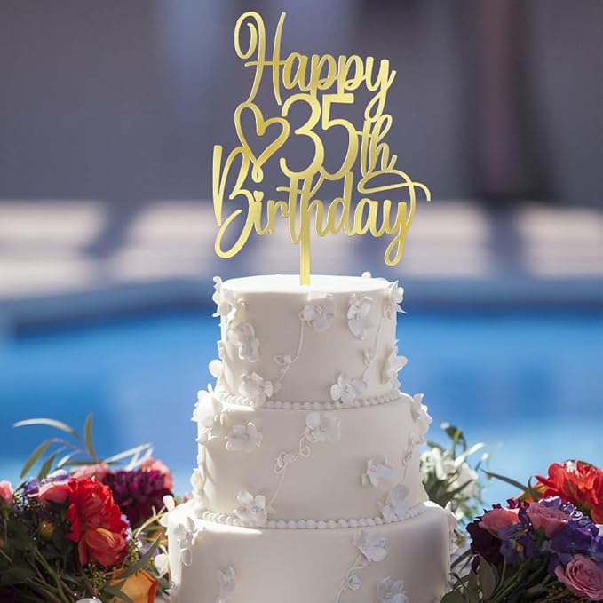 Acrylic Happy 35th Birthday Cake Topper - Cheers to 35 Years Cake Topper, 35 & Fabulous Cake Decoration for Hello 35th Birthday Anniversary Party Cake Decorations Supplies