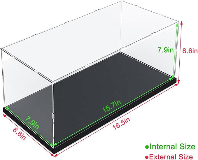 Thickened Clear Acrylic Display Case for Lego 10295 10337 10330 10353 76450 42176 43268 42170 42160 10300 Collectibles 1/18 Rc Car, Transparent Box Dustproof with Light, Black Inside 15.7x7.9x7.9in