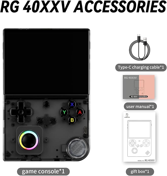 RG40XX V Handheld Game Consoles RG40XXV Retro Game Console Built-in 64G TF Card RG 40XXV Portable Gaming Console Linux 64-bit System Supports WiFi Bluetooth HD and TV Output Black
