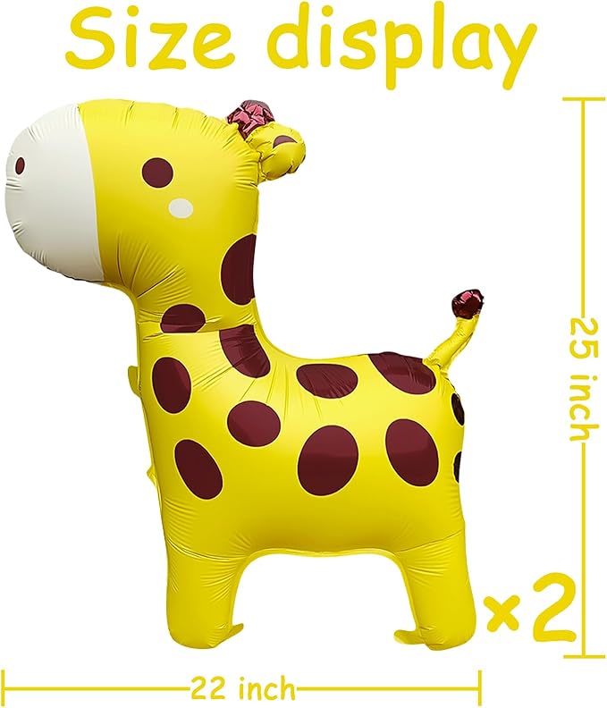 2PCS Giraffe Foil Standing Balloons,Big Jungle Safari Animal Birthday Party Decorations,Zoo Forest Hunting-Themed Baby Shower Gender-Revealing Party Supplies (Yellow)