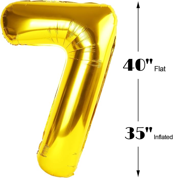 Gold Number 7 Birthday Balloon 40 Inch, Digital Balloons for 7 17 27 70 73 77 Party Celebration Decorations Supplies, Mylar Foil Numbers Balloon for Seven Wedding Anniversary