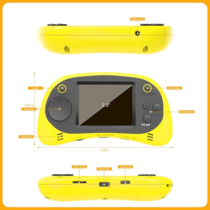 Handheld Games for Kids -16 Bit Retro Video Game with 220 HD Electronic Games - 2.5'' IPS Portable Travel Game Gifts for Boys Girls Ages 4-12 (Blue)