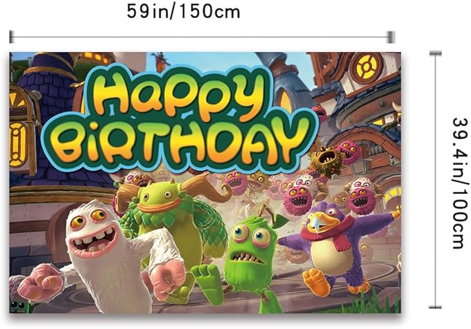 Monster Theme Birthday Party Supplies Includes Cupcake&Cake Topper-Happy Birthday Banner-Background-Balloons-Invitation Card for Kids Monster Party Decoration