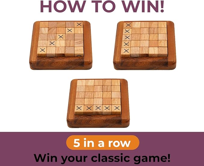 BSIRI Pushing Me Wooden Tic Tac Toe Game- Tabletop Board Games for Farmhouse Decor, Coffee Table Decor, Unique Gifts Fun Gifts for Adults. Perfect for Game Night, Table Games (5 Inch)