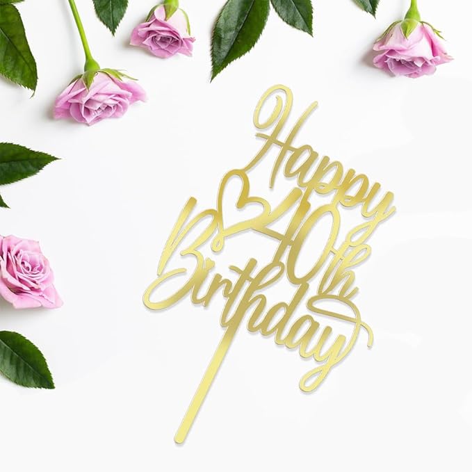 Acrylic Happy 40th Birthday Cake Topper - Cheers to 40 Years Cake Topper, 40 & Fabulous Cake Decoration for Hello 40th Birthday Anniversary Party Cake Decorations Supplies