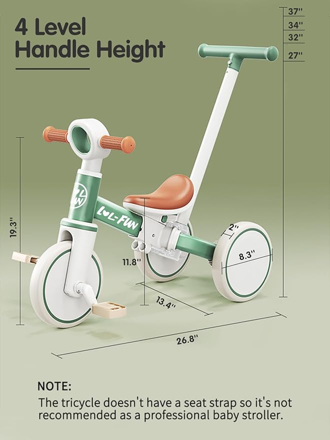 LOL-FUN 5 in 1 Toddler Tricycles for 1-3 Year Olds Boys Girls Toy, Baby Balance Bike 1 Year Old Kids Gift with Parent Steering Push Handle