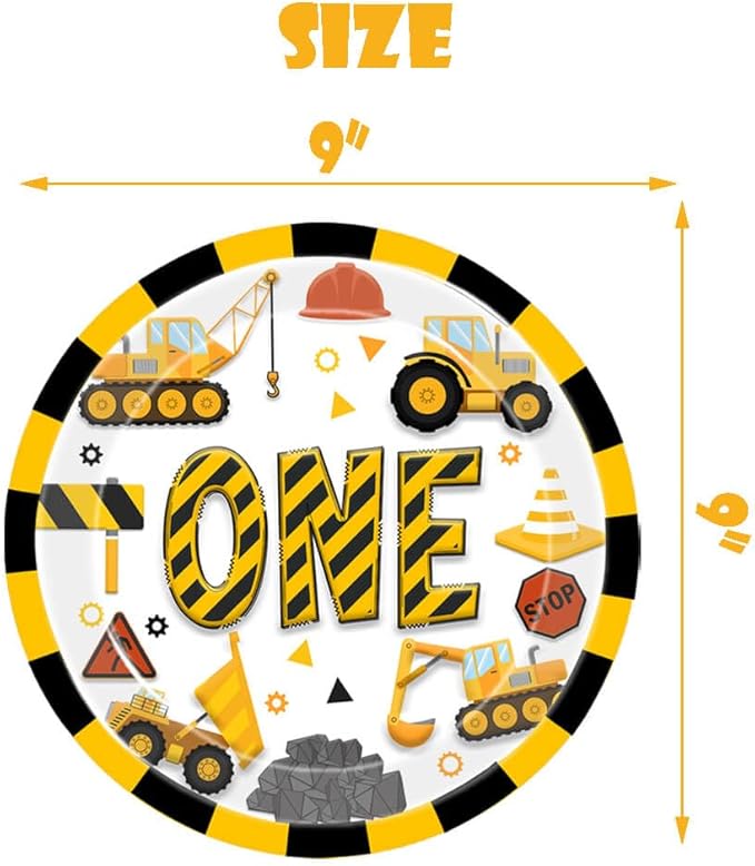 Construction 1st Birthday Party Plates Dump Truck One Years Old Disposable Paper Plates Dinnerware for Im Digging Being 1 Birthday Baby Shower Party Supplies Decorations