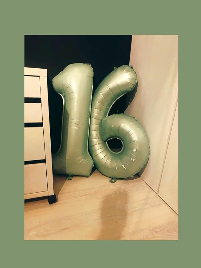 40 Inch Sage Green Mylar Foil Number 6 Birthday Balloon, Digital Balloons for 6 16 Boy Girl Party Decorations Supplies,Oliver Green Big Helium Balloon Numbers for 26 36 46 60 Men Women Anniversary