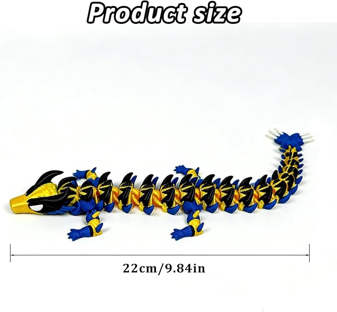 3D Printed Dragon,3D Printed Dragon Model,Flexible Articulated 3D Dragon Fidget Model,Unique 3D Printed Animals Gift and Desktop Decoration (Gold & Black-10 inch).
