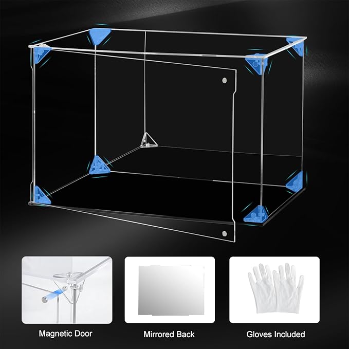 Acrylic Display Case for Collectibles Assemble Clear Acrylic Display Box with Mirrored Back, Alternative Glass Case for Action Figures Lego Model Doll Toys Display (15.7x12x12 inch, 40x30x30 cm)