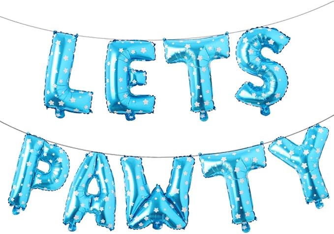 9PCS 16'' Foil Balloon Dog Pet Birthday Lets Pawty Balloons,Happy Birthday Banner for Pet Dog Party Supplies Decoration Set (Blue Star)