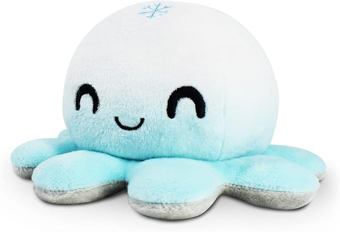 TeeTurtle Reversible Octopus Plushie 4-Inch Snowflake + Cloud Two-Sided Flip Plush Toy with Embroidered Details - Cute Mini Collectible Plush for Kids, Teens, and Adults