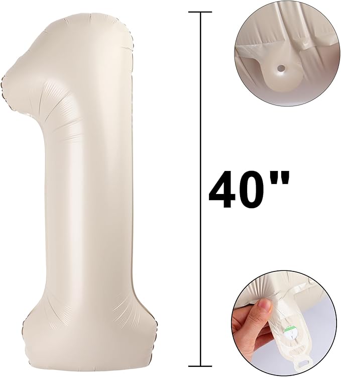 40 Inch Milk White Balloon Number 1 First Birthday Jumbo Mylar Foil Helium Cream Balloon for 10 11 12 13 14 15 21 31 Birthday Digital for Birthday Party Wedding Anniversary Party Decorations