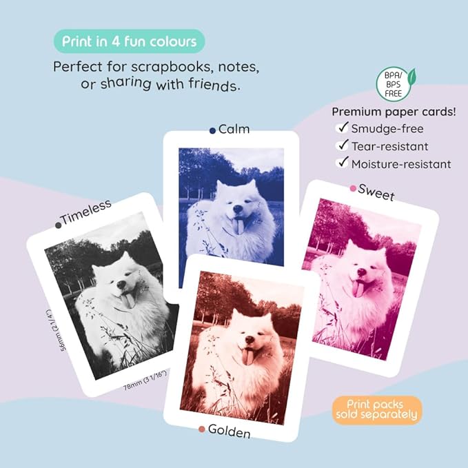 kiimento Instant Print Digital Camera, Ink-Free Thermal Printing with 4 Color-Themed Paper Options, 2.4” HD Screen, Selfie Lens, 48MP Photo, 1080p Video, 32GB Memory Card – Model P2 (Sky Blue)