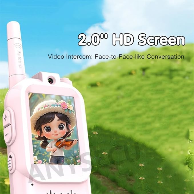 ANYSECU Kids Walkie Talkie JK200 with Video Intercom, 200M Range, Pink and Blue Set, USB Charging Cable and Lanyards Included