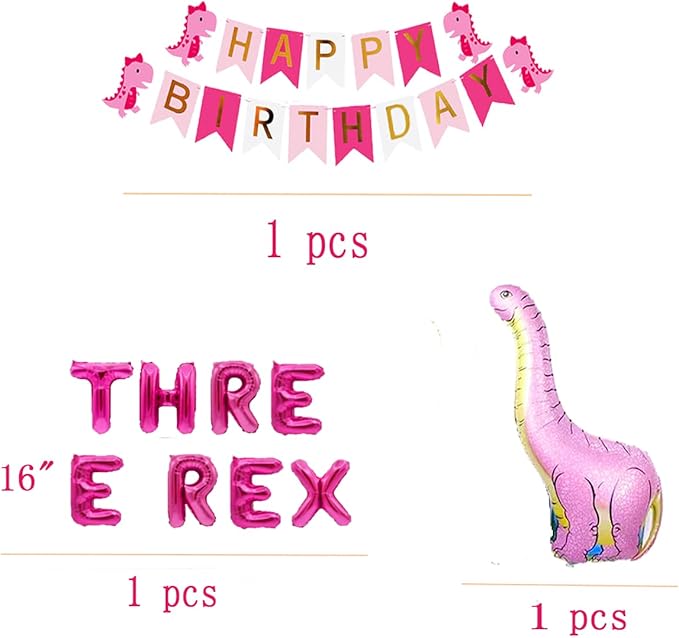 Pink 3rd Dinosaur BackdropParty Supplies