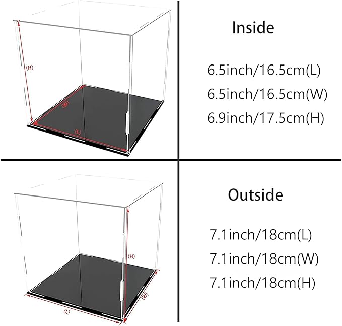 A+ DESIGN Clear Acrylic Display Case Assemble Collectibles Box Alternative Glass Case for Display Action Figures Home Storage & Organizing Toys (7x7x7 inch; 18x18x18 cm)