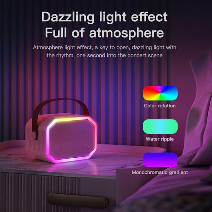Karaoke Machine for Kids and Adults, Mini Portable Bluetooth Speaker with 2 Wireless Microphones and Lights for Girls Boys Family Home Party (Pinkcolor)