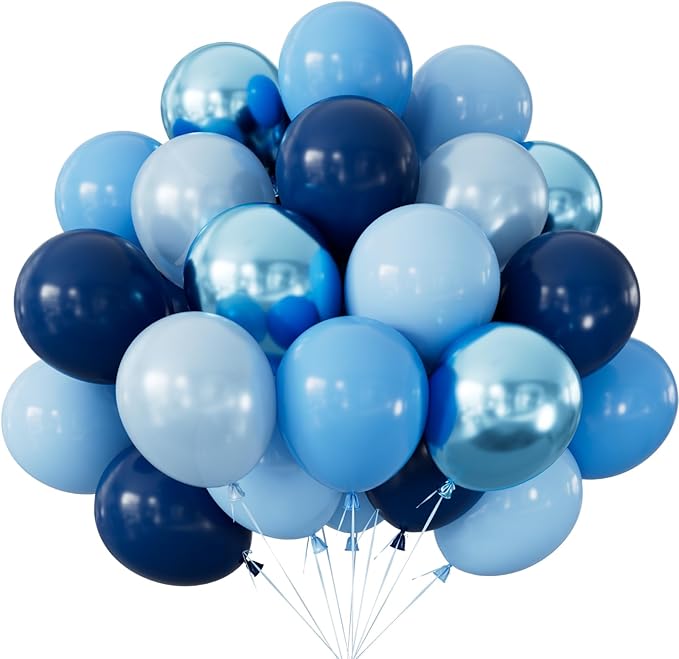 Blue Balloons Set, 60Pcs 12In Graduation Balloons, Metallic Navy Light Blue Balloon, for Boys Birthday, Graduation Decoration 2025, Baby Shower, Wedding, Ocean Theme Party Supplies