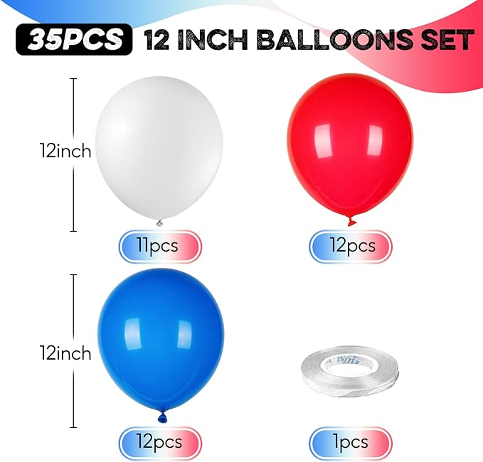 Blue Red White Balloons, 12 Inch Dark Blue Matt Red and Ivory Latex Helium Balloon for Baseball Cartoon Birthdays Labor Patriotic Theme 4th of July Decorations Independence Day Party Decorations