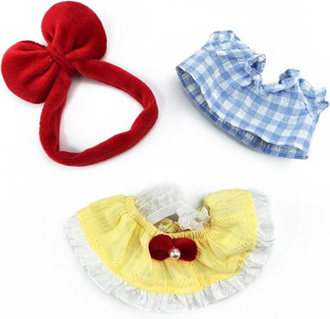 Clothes for Doll, 15/17cm Doll Clothes Set Suitable for Dolls Accessories - Bow Headband + Plaid Shirt + Suspender Skirt (NO Doll),Princess