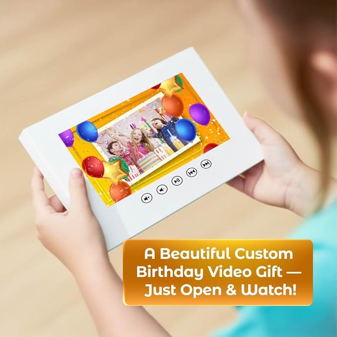 Custom Animated Video Greeting Card for Children – Personalized Slideshow Birthday Gift – 7” Display, 512MB Storage, USB Rechargeable, LCD Screen Digital Keepsake