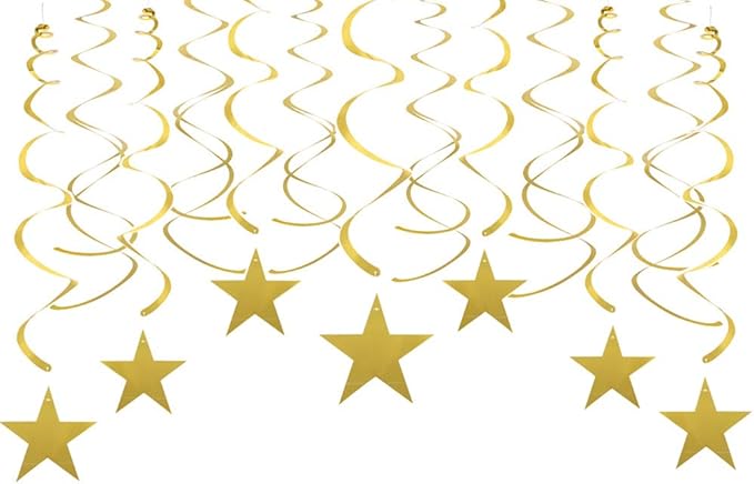 Gold Twinkle Stars Swirls Decorations Shiny Metallic Hanging Stars Garland Wedding Favors Birthday Baby Shower Party Decorations, 30 pcs