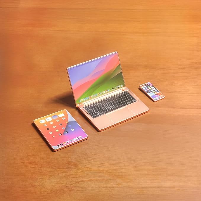 Dollhouse Decoration Miniature Accessories Dollhouse Worlds Smallest Computer Laptop Tablet Phone Simulation Accessories for Doll 1:6 1:12 Miniatures Play Set (Rose Golden)
