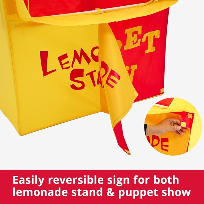 Alvantor® Lemonade Stand Puppet Show Theater Pretend Playhouse Tent Kids on Stage Doorway Table Top Sets for Toddlers Curtain Fordable Rods Children Dramatic Furniture, 28"X20"X41"H, Yellow