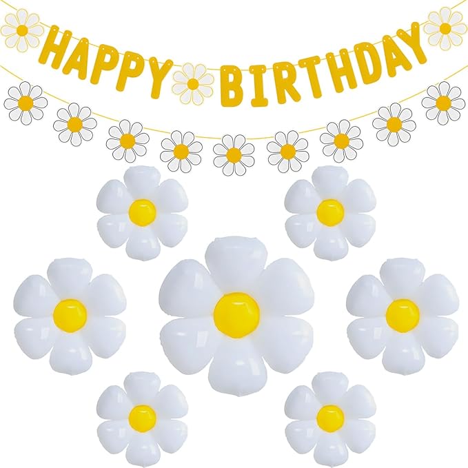 32pcs Daisy Flower Birthday Banner Balloons Decoration,Daisy Party Decorations，Daisys Flower Girls Boys Birthday Party Supplies
