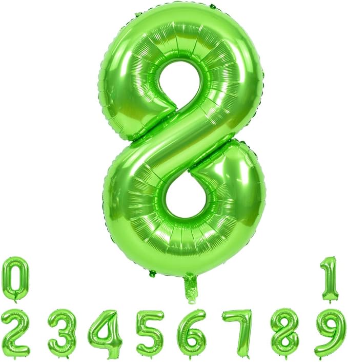 TONIFUL 40 Inch Large Green Numbers Balloons 0-9, Number 8 Digital 8 Helium Foil Mylar Big Number Balloons for 2026 Graduation New Year Eve Birthday Party Anniversary Supplies Decorations