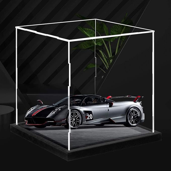 Display Case with Black Velvet Base, Simple Self-Assembly Clear Acrylic Display Box with Lid, 11 Inch Cube Countertop Box for Collectibles, Home Organization (11x11x11 inch)