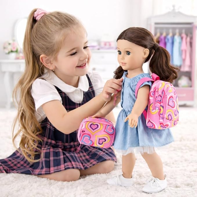 Emily Rose 18-Inch Doll School Essentials 18-PC Set - Backpack, Lunch Box & Working Calculator with Pretend Food - Premium USA Brand - Compatible with American Girl Dolls