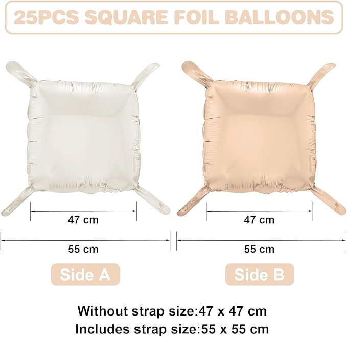 Cream White Beige Square Foil Balloon Wall,25Pcs Sand White Double Sided Foil Balloons Backdrop Helium Polyester Tunnel Arch Garland Kit for Birthday Bridal Anniversary Baby Shower Party Decorations