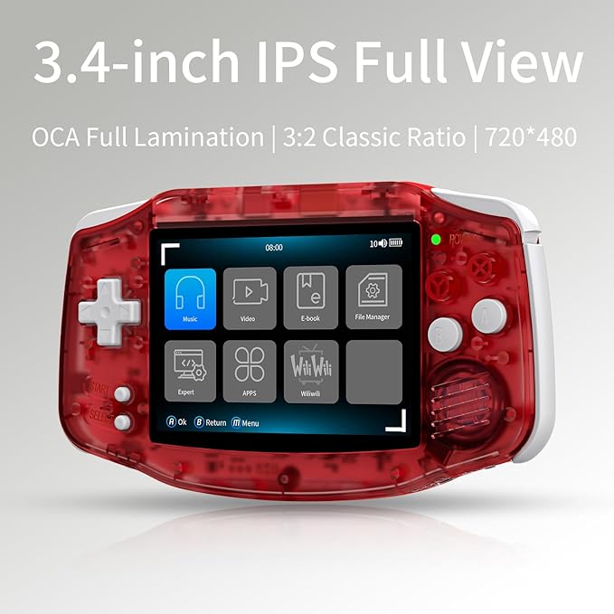 RG34XX Retro Handheld Game Console 3.4" IPS Screen 32G Linux 64-bit System RG 34XX Portable Video Gaming Console Support 5G WiFi Bluetooth,Streaming,HD TV Output,With Protecting Bag(Transparent Red)