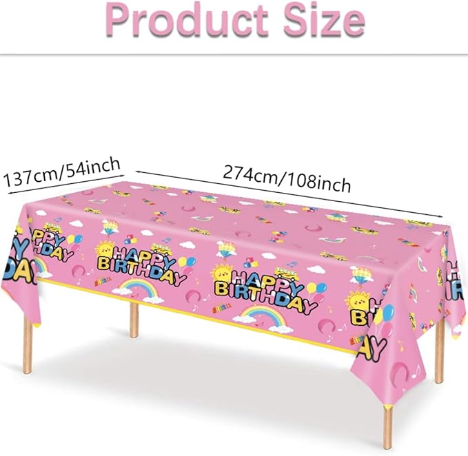 3Pcs Cartoon Girls English Teacher Tablecloth|54inch x 108inch|Pink English Teacher Birthday Party Supplies