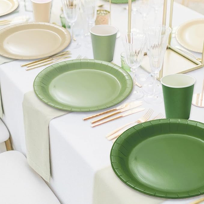 Whaline 244Pcs Nude Sage Green Tableware Set Serves 48 4 Colors Disposable Dinnerware 48 9" Plates 48 7" Plate 48 9oz Cups 100 Napkins for Wedding Birthday Party Supplies