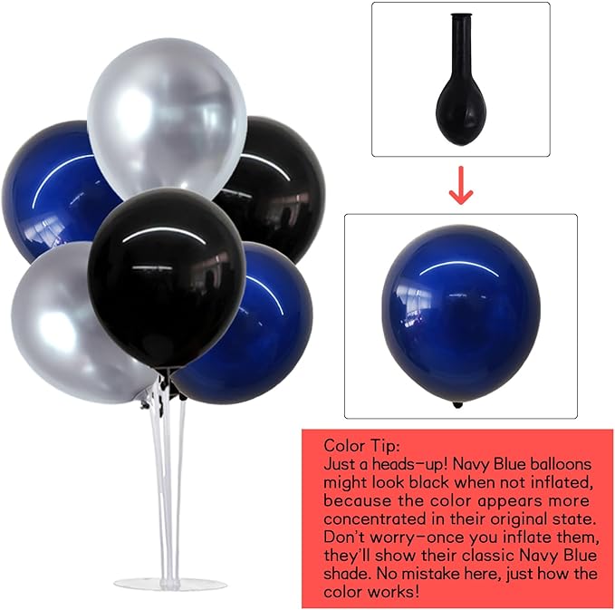TONIFUL 4 Set Black and Blue Silver Balloon Centerpieces for Table,Balloon Stand Kit for Graduation Decorations 2026,Blue Party Decorations,Retirement,Birthday Decoration for men,Father's Day
