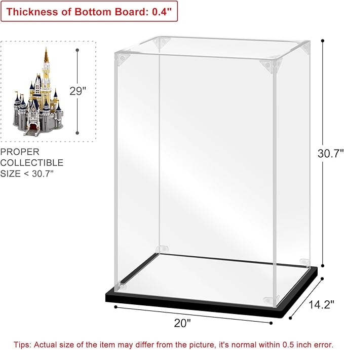 Acrylic Display Case for Collectibles Assemble Acrylic Display Box for Lego 71040 Castle Model Toys Clear Acrylic Case for Display Trophy Bearbrick Figures(Black,20.1*14.2*30.7 inch)