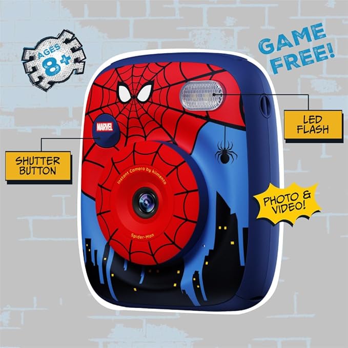 kiimento Marvel Licensed Instant Print Digital Camera, Best Travel Buddy Spider-Man P2, 48MP Photo 1080p Video, 5-Sec Prints in 4 Colors, Selfie & Creator Mode, 32GB Memory Card (Model P2)