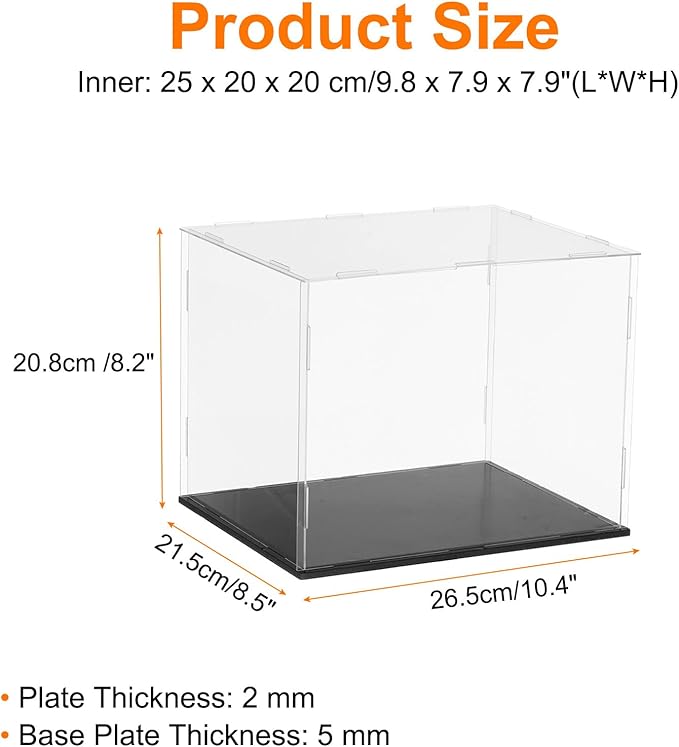 uxcell Acrylic Clear Display Case for Collectibles Self-Assemble Display Clear Boxes with Black Base Dustproof Countertop Storage Box for Collectibles Action Figures, 9.8 x 7.9 x 7.9 Inch