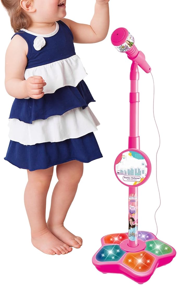 Kids Microphones Singing Portable – LED Lights, Microphone Stand Christmas Birthday, Podcast Recording Party Teen Streaming | Singing Portable LED Lights Toy,Toy Microphone with Stand for