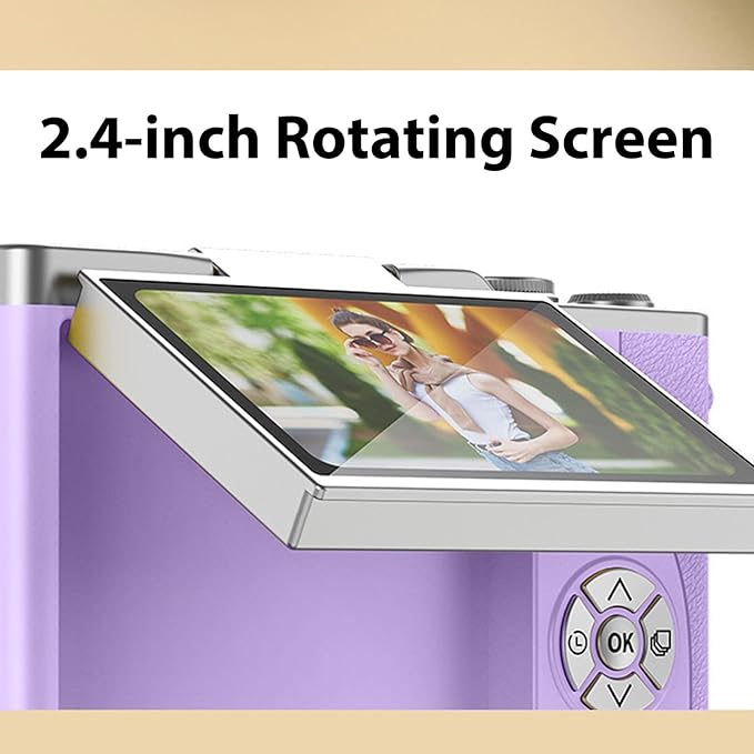 Denash Foldable Screen Kids and Beginners Camera,4K Digital Camera for Photography,48MP Digital Foldable Support 16X Zoom with Flip Scree (Purple)
