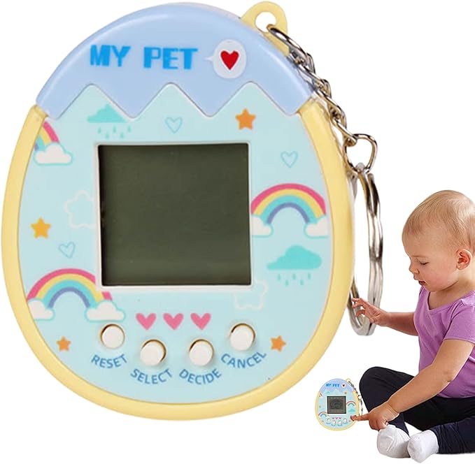 90s Toys Nostalgia, Game Machine with Keychain, Circular Design Compressive and Anti Drop Technology Equipped Multiple Game Modes, Digital Pet for Children Adult (Blue)