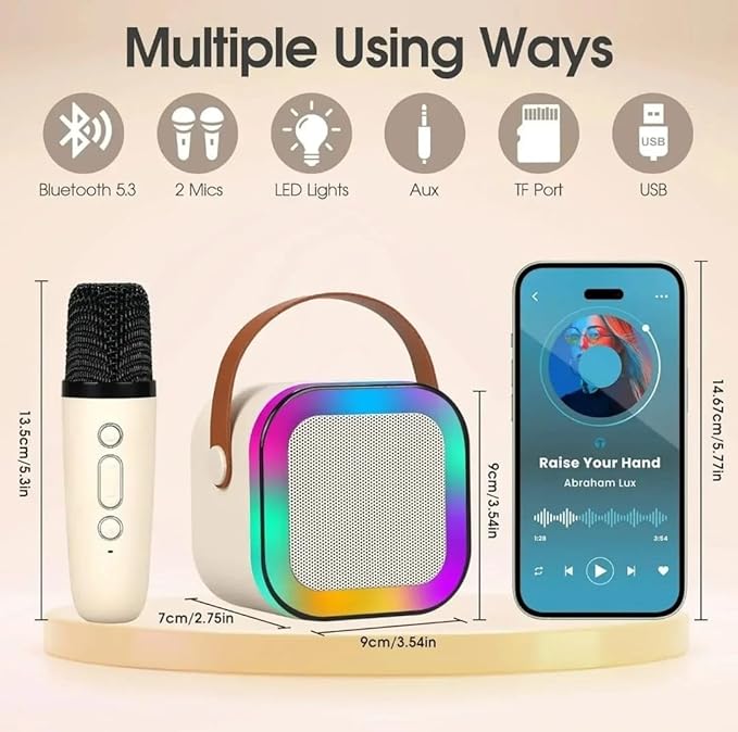 Portable Karaoke Set with 2 Wireless Microphones and Bluetooth Speaker, Karaoki Machine for Kids, Great Gift for Kids on Birthday, Christmas or Any Occasion, Perfect for Family Home Party (Beige)