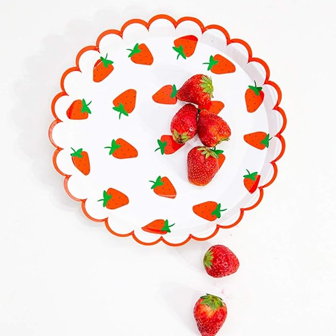 MaitianGuyou Disposable Strawberry Party Decorations,40-Count Strawberry Plates, Berry First Birthday Party Supplies for Appetizer, Lunch, Dinner, Picnic(Strawberry 2#,9 Inches)
