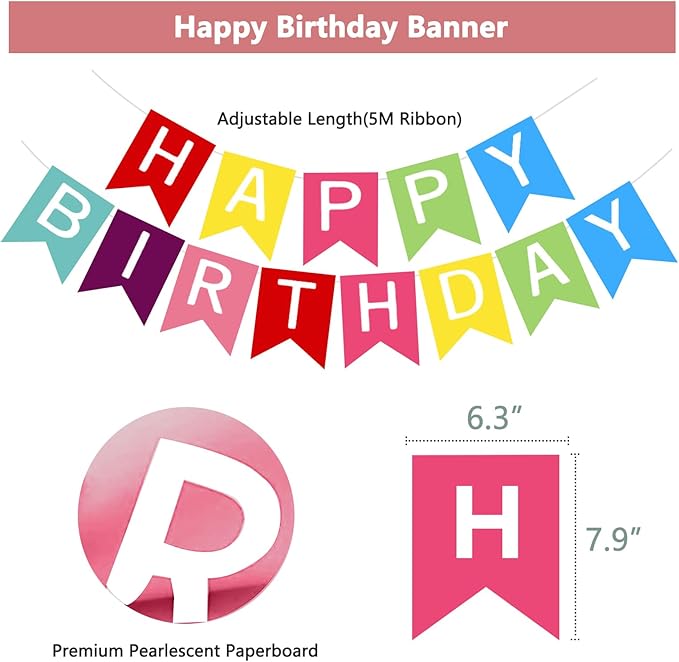 Rainbow Birthday Decorations for Kids Girls Women,Colorful Birthday Party Decorations for Girls with Happy Birthdays,Colorful Circle Parper Garland,Rainbow Fringe Curtain, Colour Party Supplies