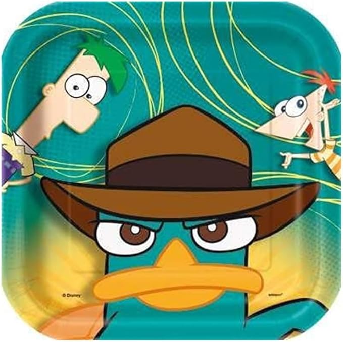 Unique Phineas and Ferb Birthday Party Supplies Square Lunch Paper Plates 9" - 8 Count