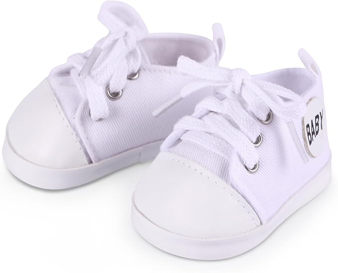 BABESIDE Reborn Baby Doll Shoes, 17-22 Inch Baby Doll Accessories Doll Canvas Shoes with Laces for Realistic Babydolls Girls & Boys, White with Letter Pattern