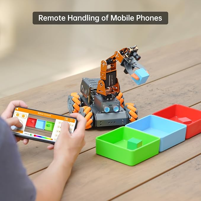 MasterPi 5DOF Robotic Arm for RaspberryPi 5 AI Vision Tracking Target Sorting Line Follow Open Source Programming Smart Robot Car Kit for Teen Adult STEM Educational Building Robot, with RPi 4B 8GB